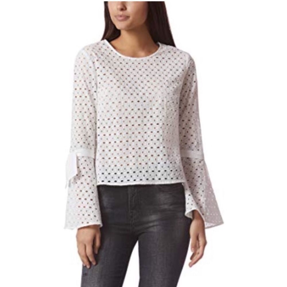 Avec Les Filles White Eyelet Trumpet Flare Sleeve Top